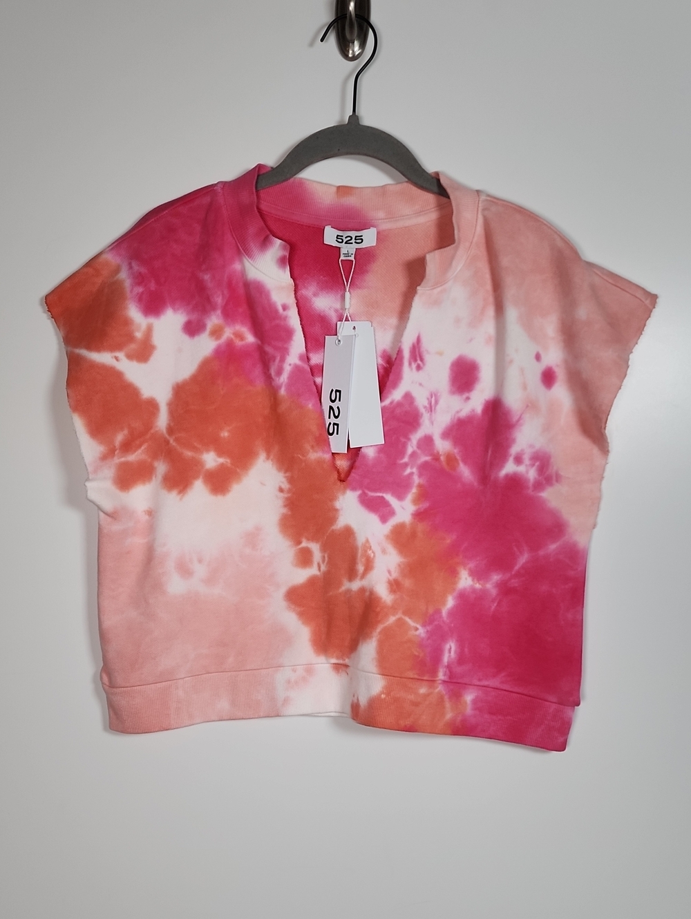 525 America Tie Dye Slit Neck Cropped Cotton Sweatshirt Top Sunset Multi New L